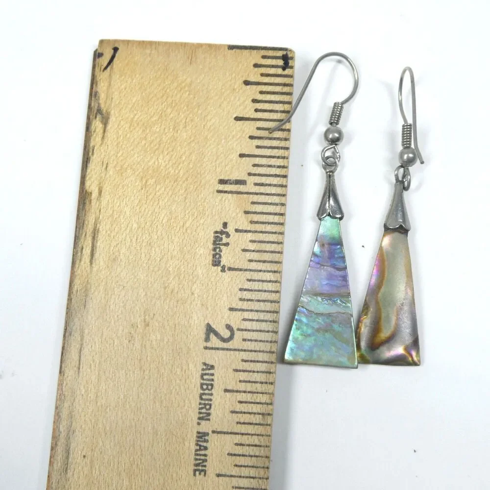 Mother of Pearl Triangle Earrings Vintage Dangle Silver Abalone Shell